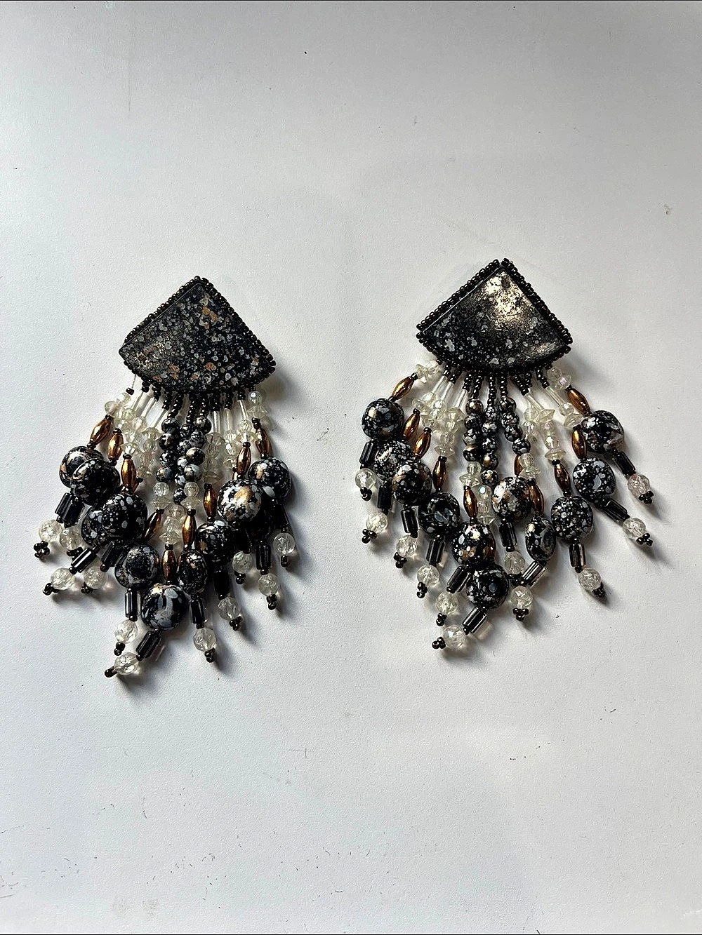 Black Beaded Dangle Earrings Like New